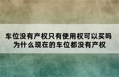 车位没有产权只有使用权可以买吗 为什么现在的车位都没有产权